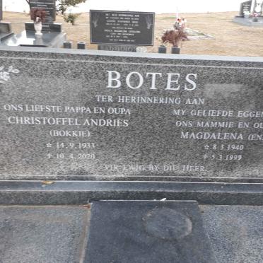 BOTES Christoffel Andries 1933-2020 &amp; Magdalena 1940-1999