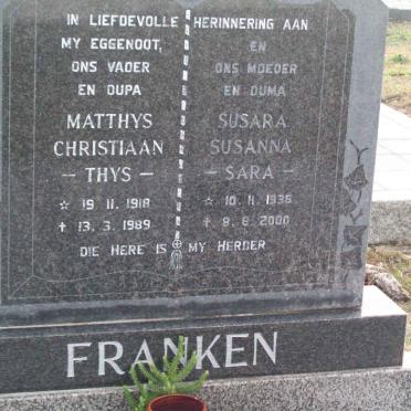 FRANKEN Matthys Christiaan 1918-1989 &amp; Susara Susanna 1936-2000