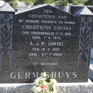 GERMISHUYS A.J.P. 1922-2005 &amp; Christiena Louisa nee GROENEWALD 1931-1970