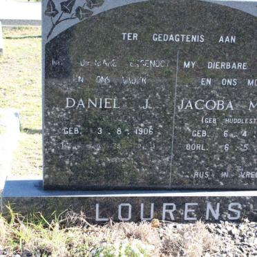 LOURENS Daniel J. 1906- &amp; Jacoba Maria HUDDLESTONE 1915-1962