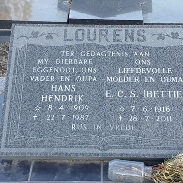 LOURENS Hans Hendrik 1909-1987 &amp; E.C.S. 1916-2011