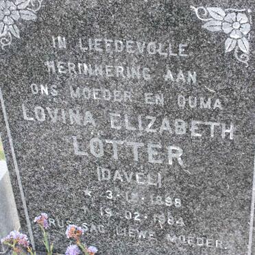 LÖTTER Lovina Elizabeth nee DAVEL 1898-1984
