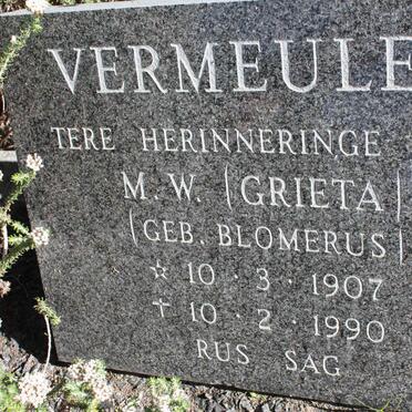 VERMEULEN M.W. nee BLOMERUS 1907-1990
