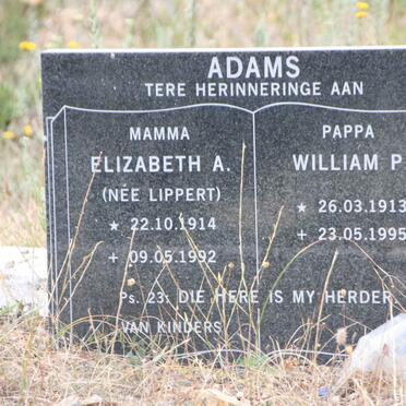 ADAMS William P. 1913-1995 & Elizabeth A. LIPPERT 1914-1992