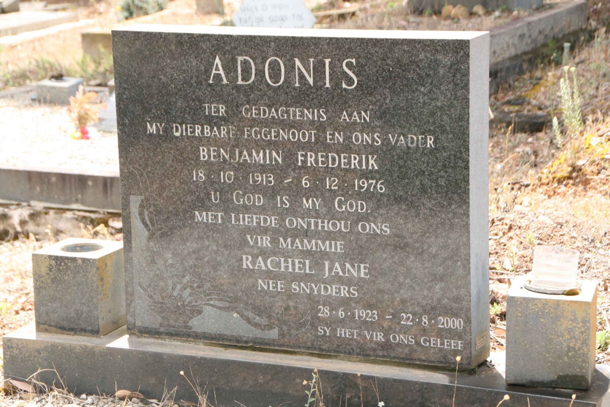 ADONIS Benjamin Frederik 1913-1976 & Rachel Jane SNYDERS 1923-2000