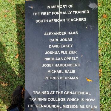 3. MEMORIAL OF SOUTH AFRICAN TEACHERS TRAINED AT GENADENDAL TRAINING COLLEGE