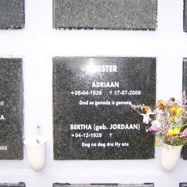 BESTER Adriaan 1936-2009 &amp; Bertha JORDAAN 1929-