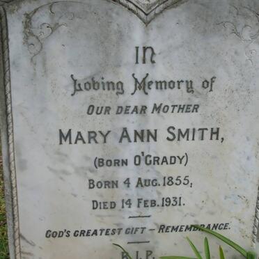 SMITH Mary Ann born O'GRADY 1855-1931