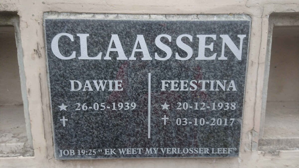 CLAASSEN Dawie 1939- &amp; Feestina 1938-2017