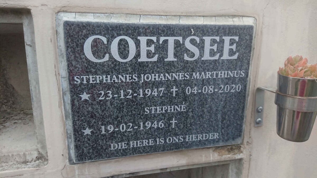 COETSEE Stephanes Johannes Marthinus 1947-2020 &amp; Stephne 1946-