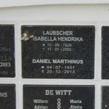 LAUBSCHER Daniel Marthinus 1931-2013 &amp; Isabella Hendrika 1929-2003