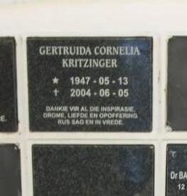 KRITZINGER Gertruida Cornelia 1947-2004