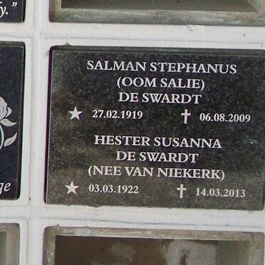 SWARDT Salman Stephanus, de 1919-2009 &amp; Hester Susanna VAN NIEKERK 1922-2013