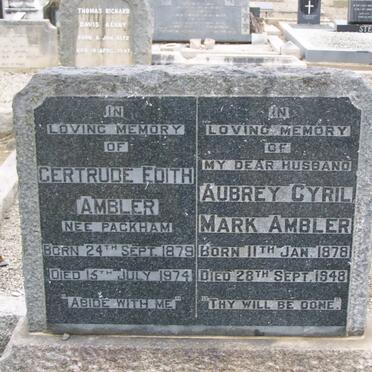 AMBLER Aubrey Cyril Mark 1878-1948 &amp; Gertrude Edith PACKHAM 1879-1974