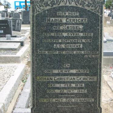 GERICKE Johan Christian 1858-1940 &amp; Maria KNOBEL 1858-1925
