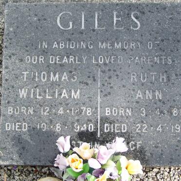 GILES Thomas William 1878-1940 &amp; Ruth Ann 1886-1968