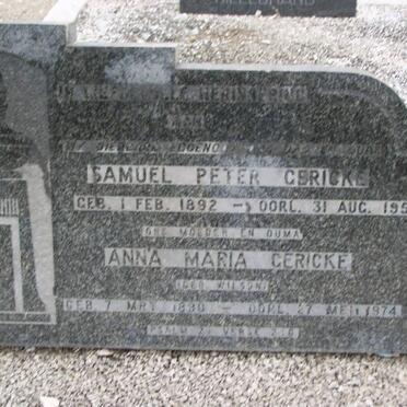 GERICKE Samuel Peter 1892-1953 &amp; Anna Maria WILSON 1890-1974