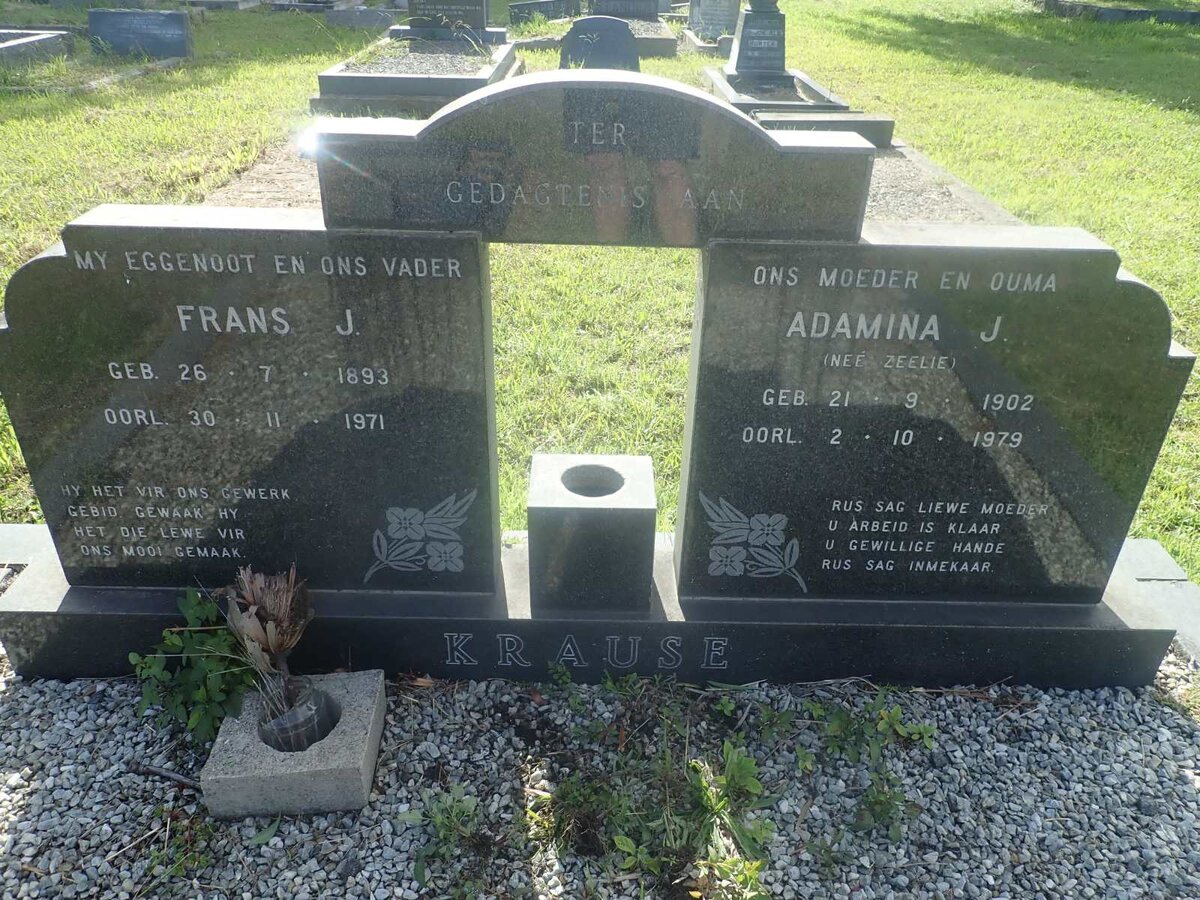 KRAUSE Frans J. 1893-1971 &amp; Adamina J. ZEELIE 1902-1979