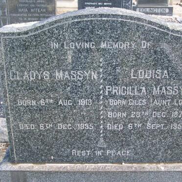 MASSYN Louisa Priscilla nee GILES 1876-1952 :: MASSYN Gladys 1913-1935