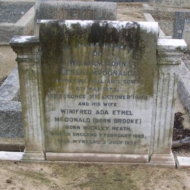 McDONALD William John Leslie 1873-1945 &amp; Winifred Ada Ethel BROOKE 1883-1958