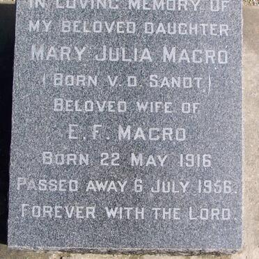MACRO Mary Julia nee VAN DER SANDT 1916-1956