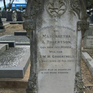 ROBERTSON Margaretha A. formerly GROENEWALD nee VAN DER HOVEN 1844-1927