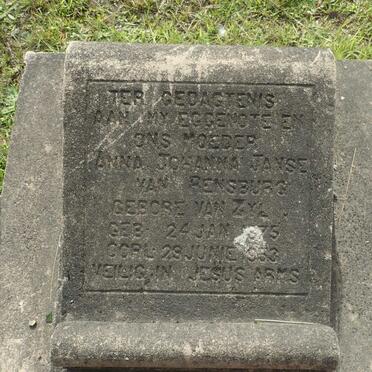 RENSBURG Anna Johanna, Janse van nee VAN ZYL 1875-1953