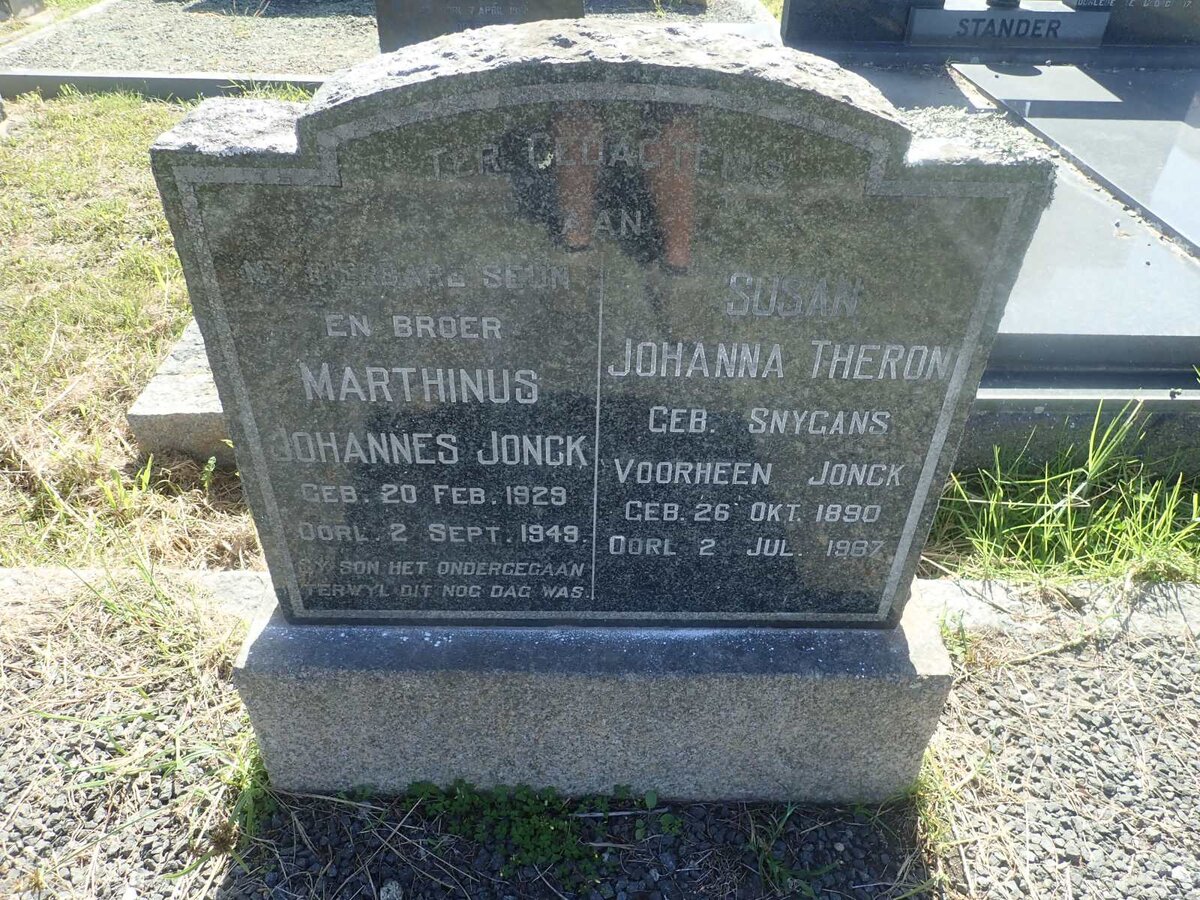 THERON Susan Johanna voorheen JONCK nee SNYGANS 1890-1987 :: JONCK Marthinus Johannes 1929-1949