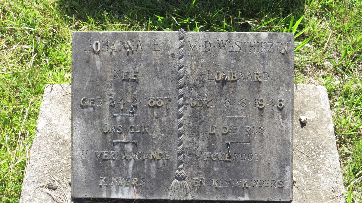 WESTHUIZEN Johanna E, vd nee LOMBAARD 1887-1946
