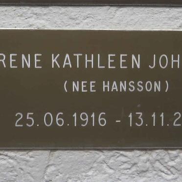 JOHNSTON Irene Kathleen nee HANSSON 1916-2003