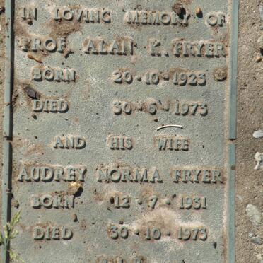 FRYER Alan K. 1923-1973 &amp; Audrey Norma 1931-1973