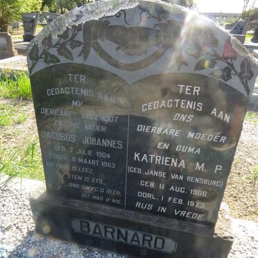 BARNARD Jacobus Johannes 1904-1963 & Katriena M.P. JANSE VAN RENSBURG 1906-1973