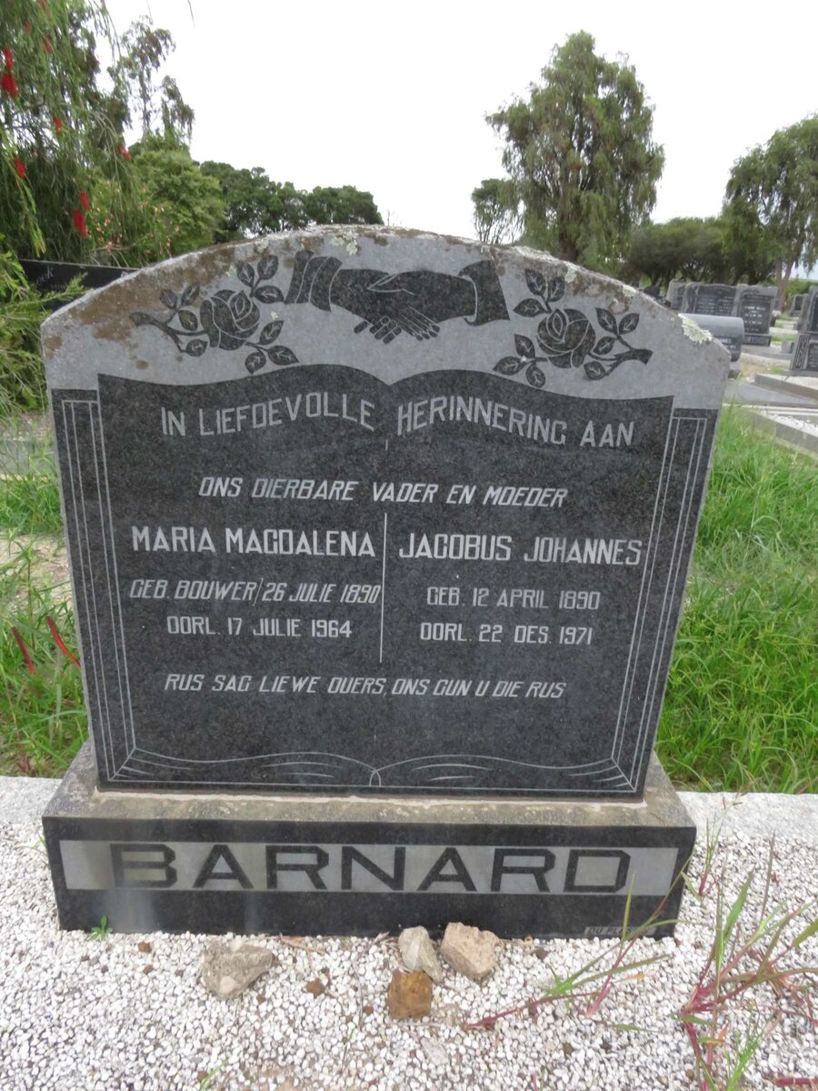 BARNARD Jacobus Johannes 1890-1971 &amp; Maria Magdalena BOUWER 1890-1964