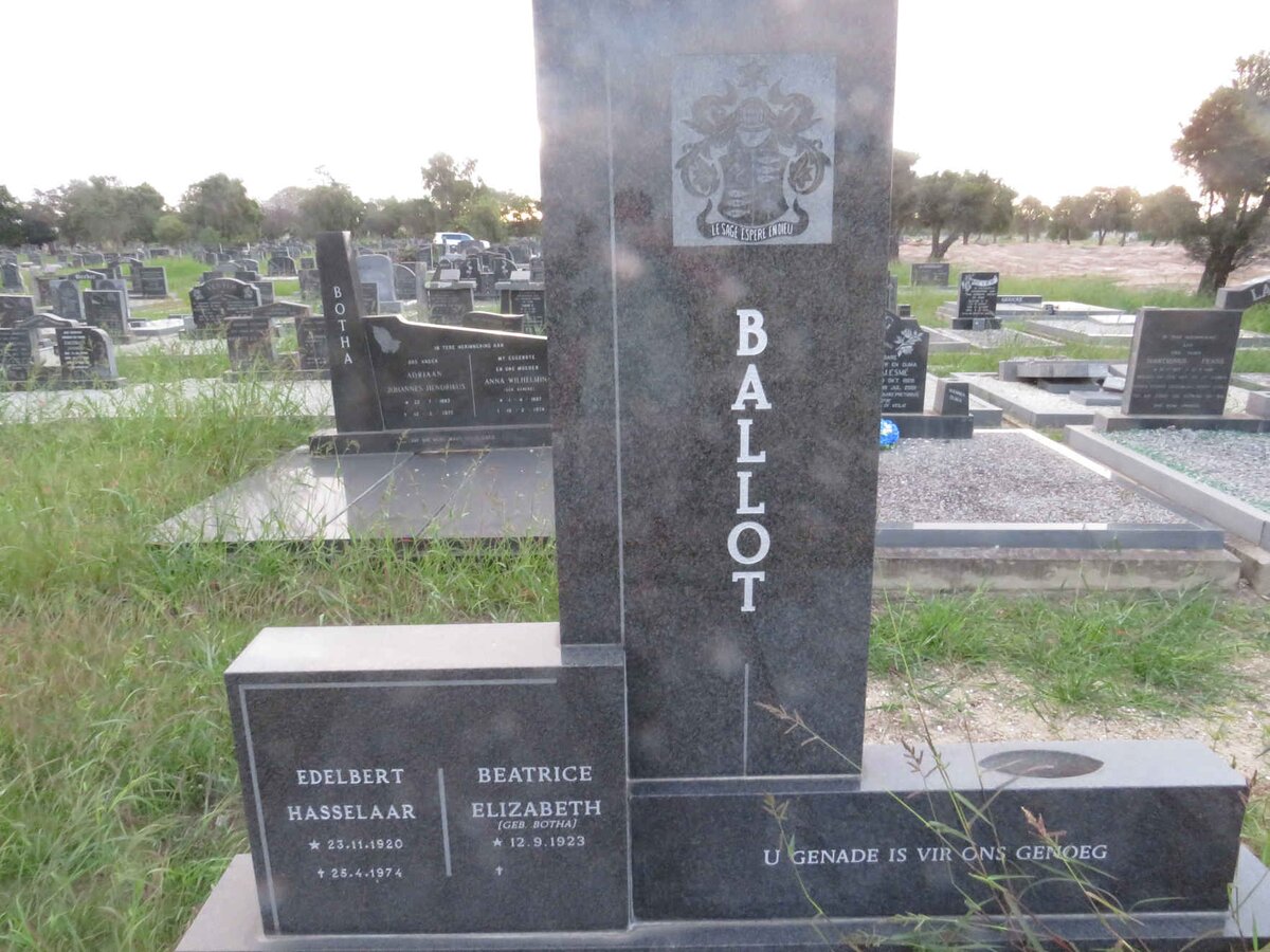 BALLOT Edelbert Hasselaar 1920-1974 & Beatrice Elizabeth BOTHA 1923- :: BALLOT Hester nee DU TOIT 1949-2009 _1
