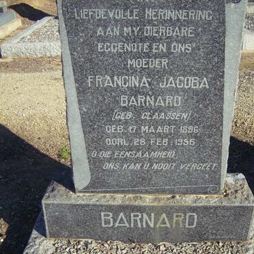 BARNARD Francina Jacoba nee CLAASSEN 1896-1956