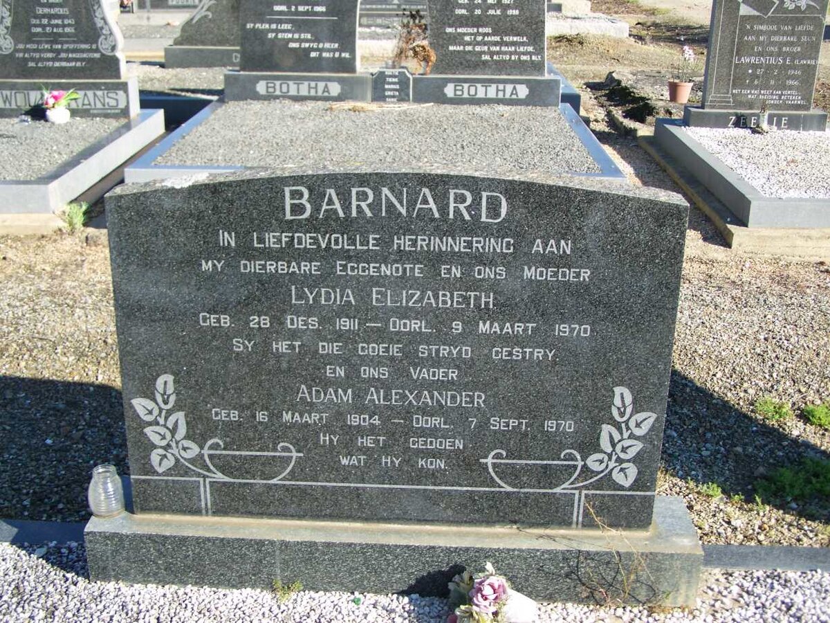BARNARD Adam Alexander  1904-1970 &amp; Lydia Elizabeth 1911-1970