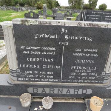 BARNARD Christiaan Lourens Clifton 1899-1968 &amp; Johanna Petronella WELSH 1898-1982