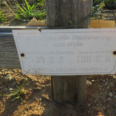 BILLY Apostle April 1955-2018 & Elizabeth 1960-2017 