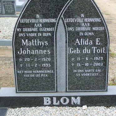 BLOM Matthys Johannes 1920-1995 &amp; Alida E. DU TOIT 1929-2003