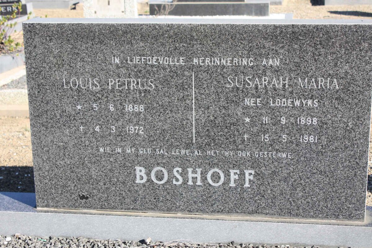 BOSHOFF Louis Petrus 1888-1972 &amp; Susarah Maria LODEWYKS 1898-1981