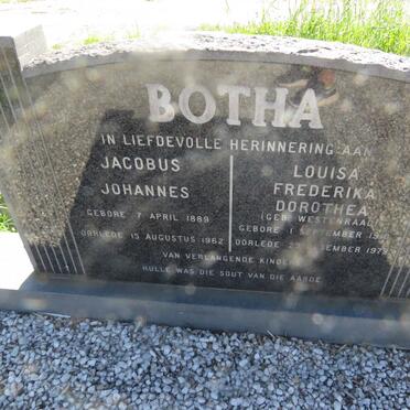 BOTHA Jacobus Johannes 1889-1962 & Louisa Frederika Dorothea WESTENRAAD 1910-1979