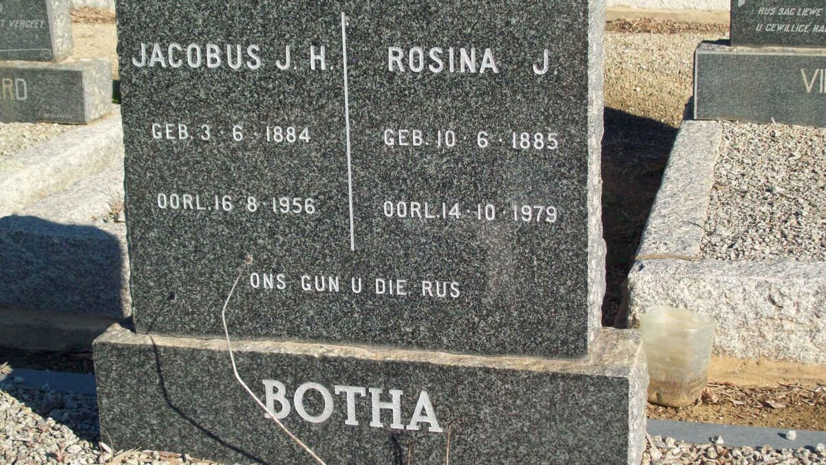 BOTHA Jacobus J.H. 1884-1956 &amp; Rosina J. 1885-1979