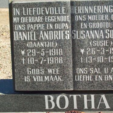 BOTHA Daniel Andries 1918-1988 &amp; Susanna Sophia 1915-1997