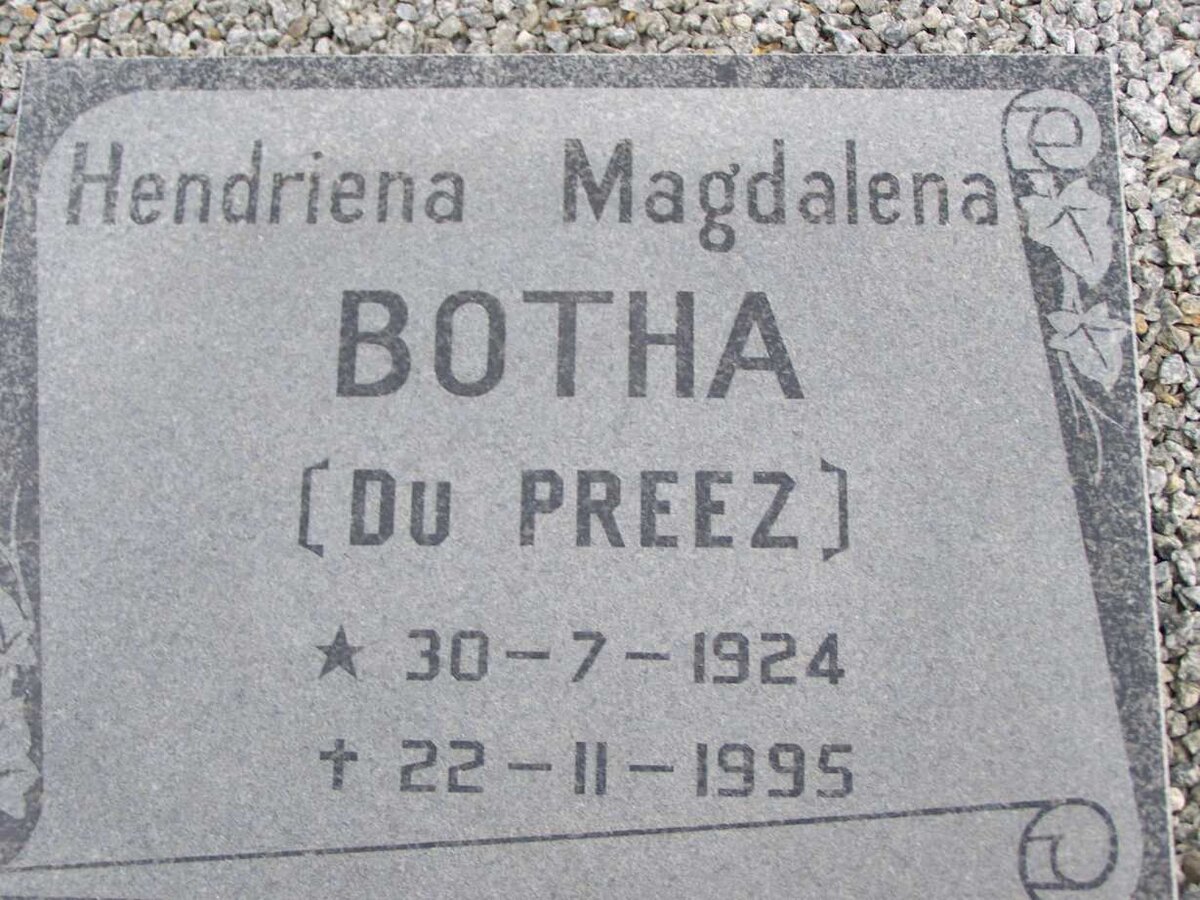 BOTHA Hendriena Magdalena nee DU PREEZ 1924-1995