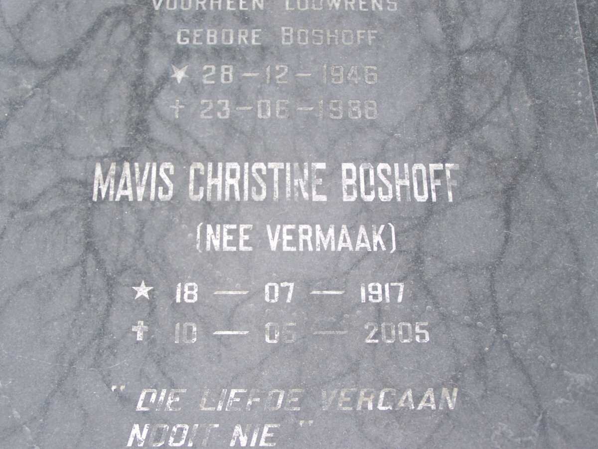BOSHOFF Mavis Christine nee VERMAAK 1917-2005
