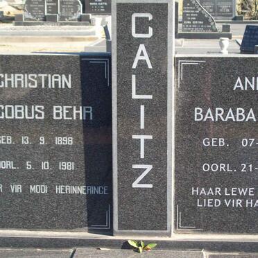 CALITZ Christian Jacobus Behr 1898-1981 &amp; Anna Baraba Craill 1915-2008