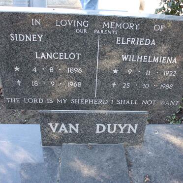 DUYN Sidney Lancelot, van 1896-1968 &amp;  Elfrieda Wilhelmiena 1922-1988