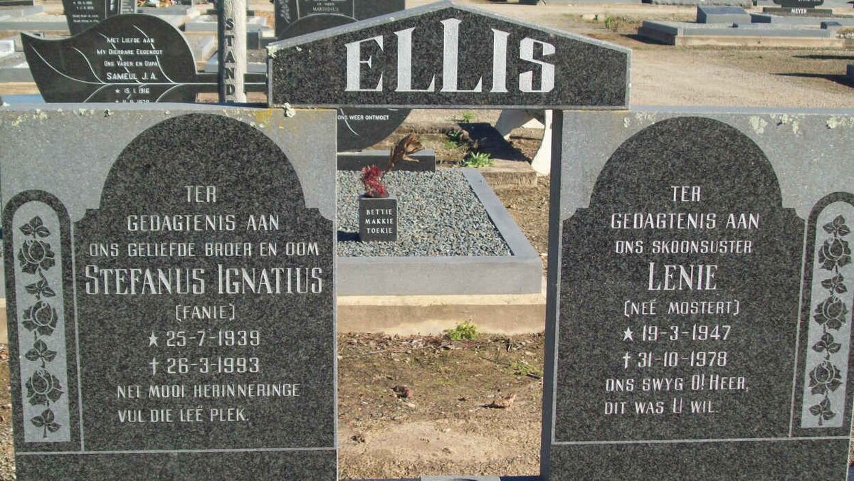 ELLIS Stefanus Ignatius 1939-1993 &amp; Lenie MOSTERT 1947-1978