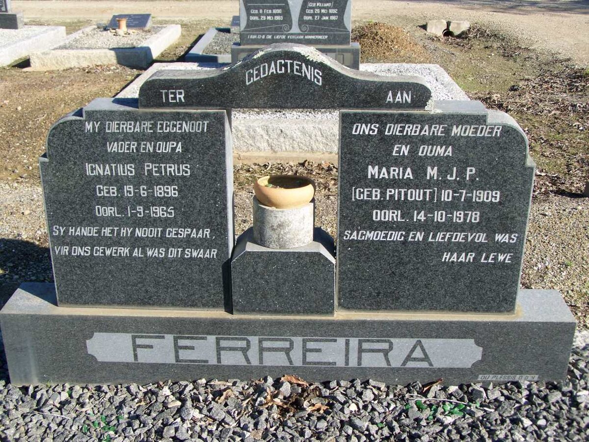 FERREIRA Ignatius  Petrus 1896-1965 &amp; Maria M.J.P. PITOUT 1909-1978