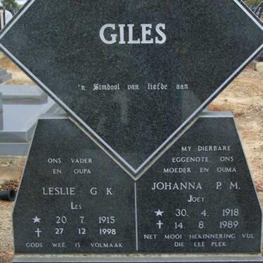 GILES Leslie G. K. 1915-1998 &amp; Johanna P. M. 1918-1989